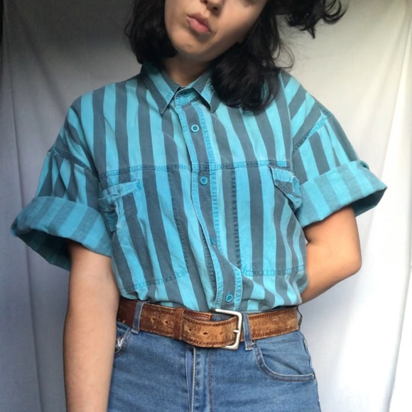 Short Sleeve Button Down Shirt Vintage Stripped - Picture 7 of 7